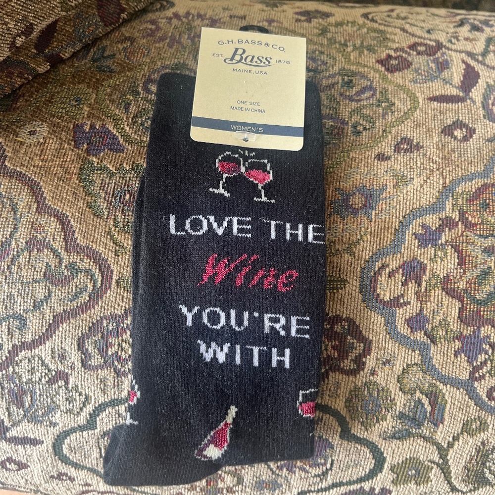 NWT Love the wine your with black socks OS